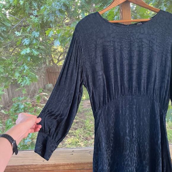 Zara Women's Teal Jacquard Long Sleeve Animal Print Dress Size M. NEW - Picture 3 of 9